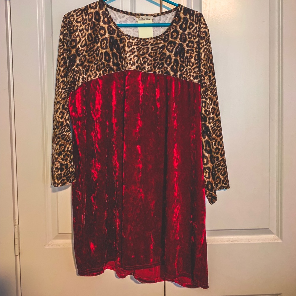 Sassy Red & Leopard Velvet Tunic